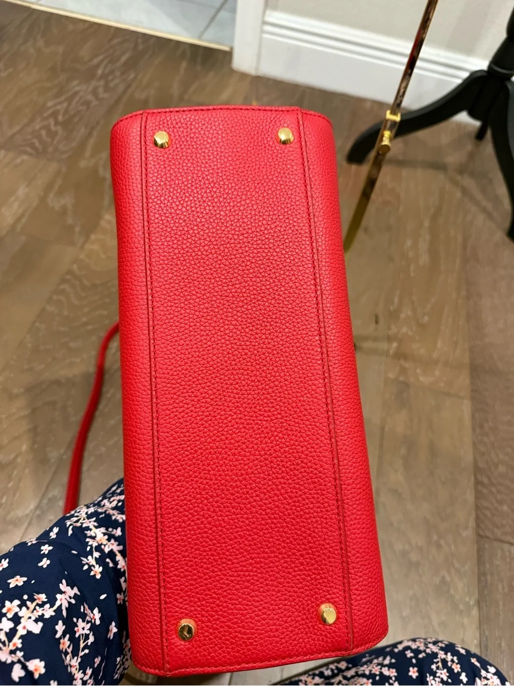 Veronica Beard Bright Red Pebbled Leather Satchel with Bow Strap Crossbody Belt